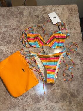 triangl swimwear Multicolor Stripe Bikini with Orange Pouch